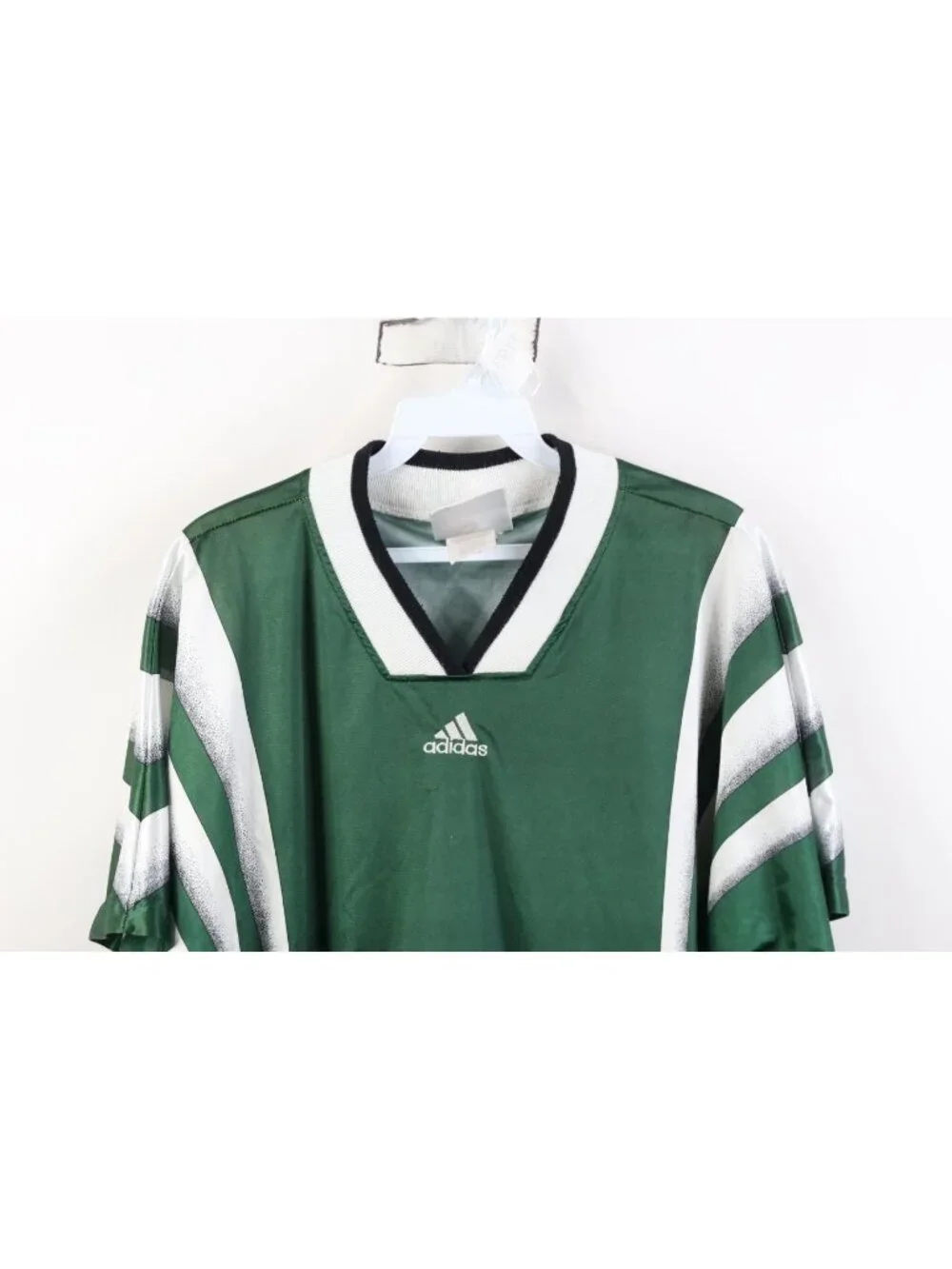 Vtg 90s Adidas Mens Large Spell Out Striped Silky Futbol Soccer Jersey Green USA